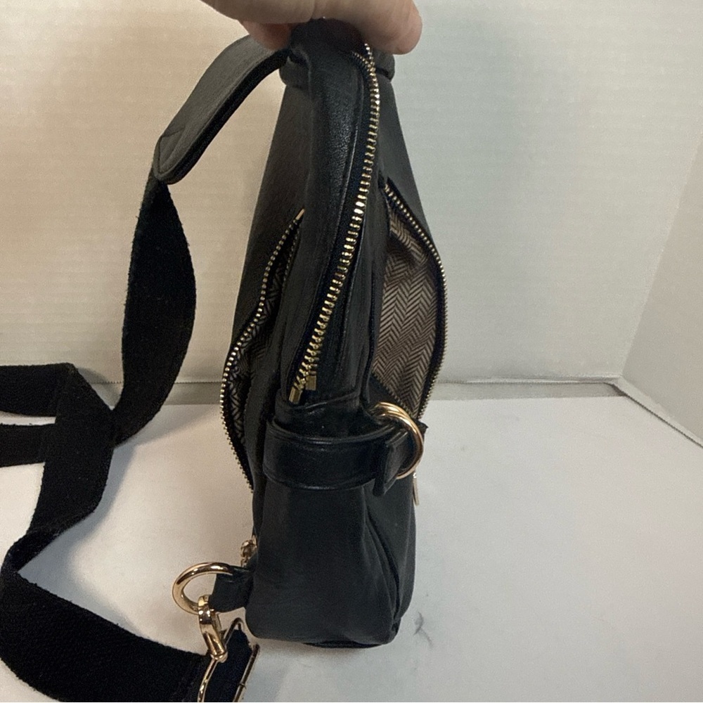 Black, Leather Sling, Backpack Adjustable Strap, Zipper READ - Picture 8 of 8